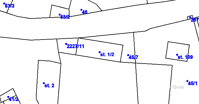 Parcela st. 1/2 v KÚ Velká u Milevska, Katastrální mapa
