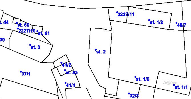 Parcela st. 2 v KÚ Velká u Milevska, Katastrální mapa