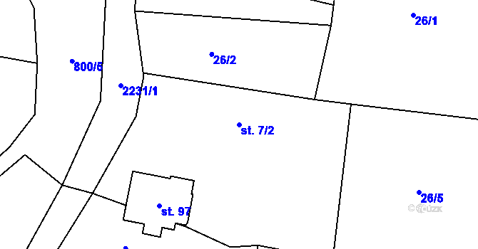 Parcela st. 7/2 v KÚ Velká u Milevska, Katastrální mapa