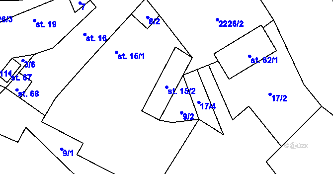 Parcela st. 15/2 v KÚ Velká u Milevska, Katastrální mapa