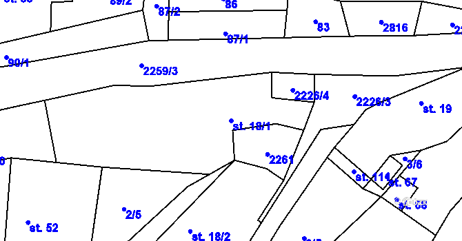Parcela st. 18/1 v KÚ Velká u Milevska, Katastrální mapa
