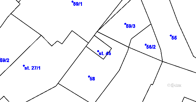 Parcela st. 45 v KÚ Velká u Milevska, Katastrální mapa