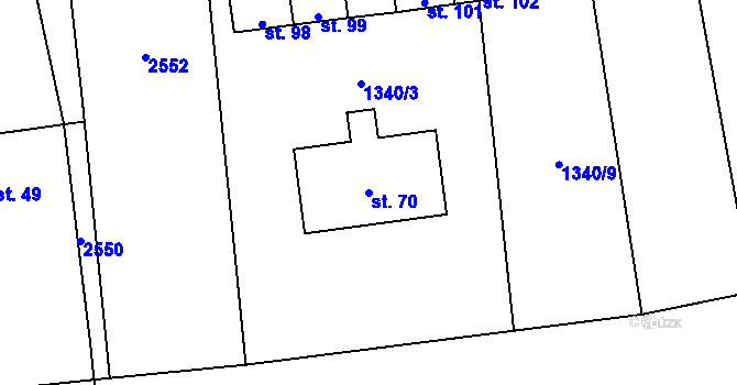 Parcela st. 70 v KÚ Velká u Milevska, Katastrální mapa