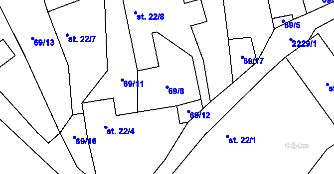 Parcela st. 69/8 v KÚ Velká u Milevska, Katastrální mapa