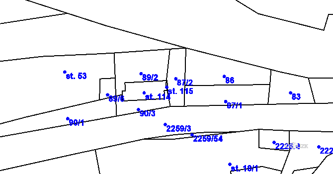 Parcela st. 115 v KÚ Velká u Milevska, Katastrální mapa