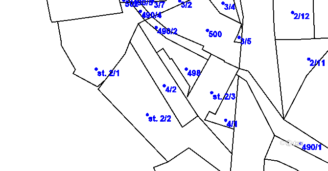 Parcela st. 4/2 v KÚ Lhotka u Hranic, Katastrální mapa