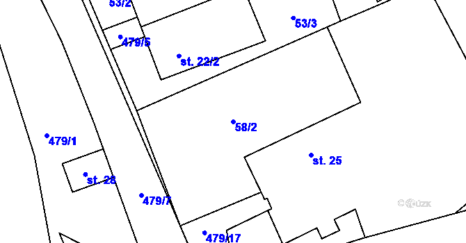 Parcela st. 58/2 v KÚ Lhotka u Hranic, Katastrální mapa