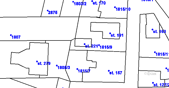 Parcela st. 221 v KÚ Velká u Hranic, Katastrální mapa