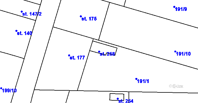 Parcela st. 258 v KÚ Velká u Hranic, Katastrální mapa