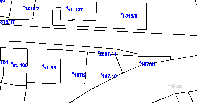 Parcela st. 2267/14 v KÚ Velká u Hranic, Katastrální mapa