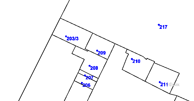Parcela st. 209 v KÚ Košíkov, Katastrální mapa