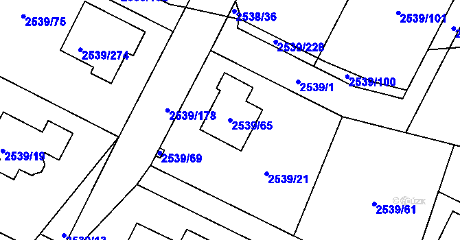 Parcela st. 2539/65 v KÚ Velká Bíteš, Katastrální mapa