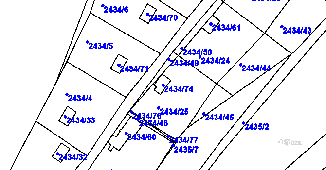 Parcela st. 2434/74 v KÚ Velká Bíteš, Katastrální mapa