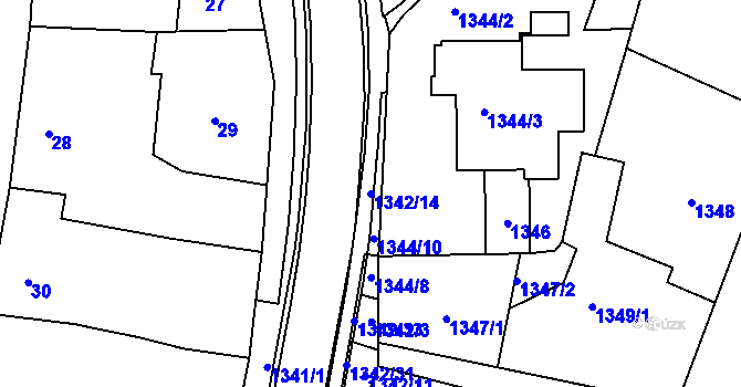 Parcela st. 1342/14 v KÚ Velká Bíteš, Katastrální mapa