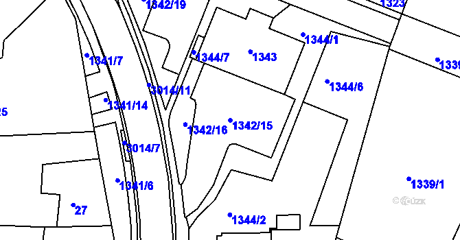 Parcela st. 1342/15 v KÚ Velká Bíteš, Katastrální mapa
