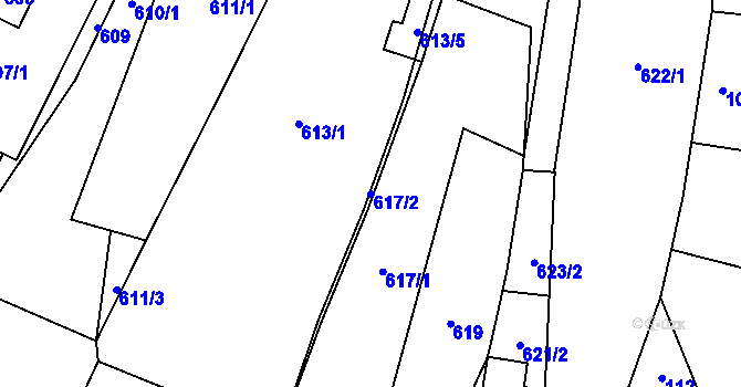 Parcela st. 617/2 v KÚ Velká Bíteš, Katastrální mapa