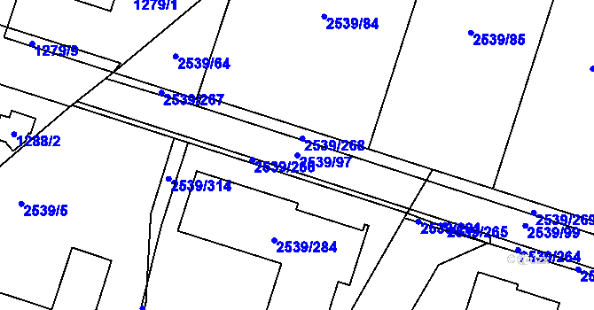 Parcela st. 2539/97 v KÚ Velká Bíteš, Katastrální mapa