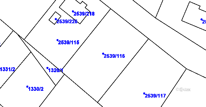 Parcela st. 2539/116 v KÚ Velká Bíteš, Katastrální mapa