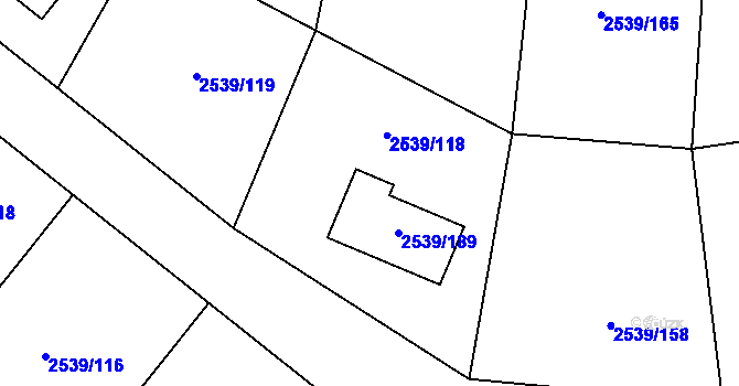Parcela st. 2539/118 v KÚ Velká Bíteš, Katastrální mapa