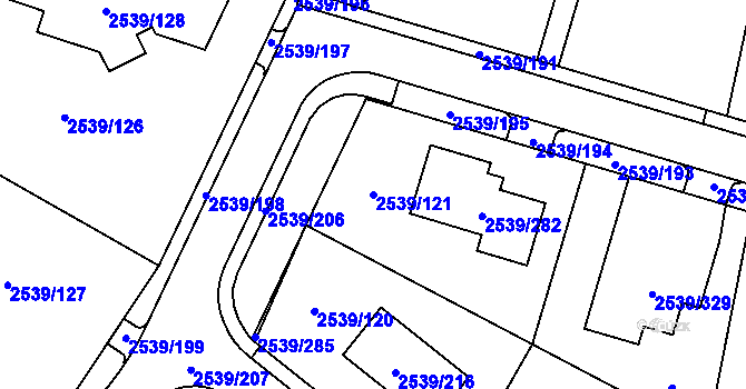 Parcela st. 2539/121 v KÚ Velká Bíteš, Katastrální mapa