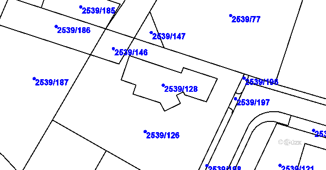 Parcela st. 2539/128 v KÚ Velká Bíteš, Katastrální mapa