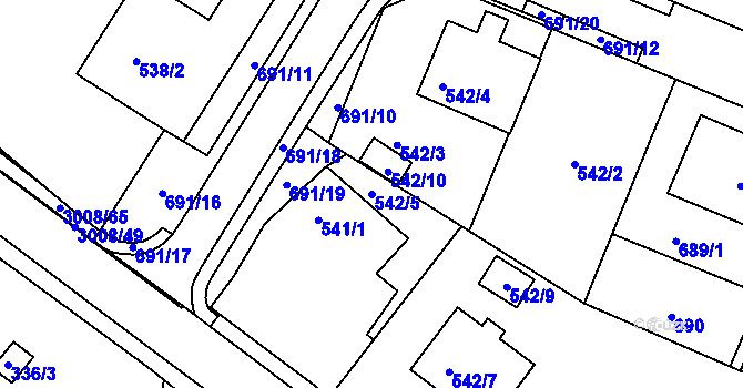 Parcela st. 542/5 v KÚ Velká Bíteš, Katastrální mapa