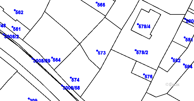 Parcela st. 573 v KÚ Velká Bíteš, Katastrální mapa