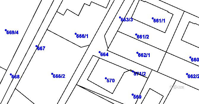 Parcela st. 664 v KÚ Velká Bíteš, Katastrální mapa
