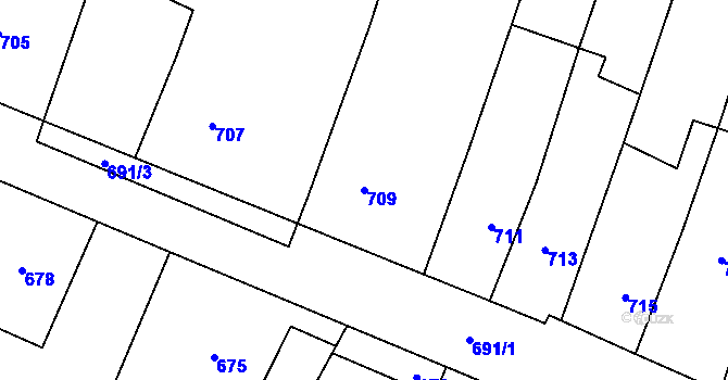 Parcela st. 709 v KÚ Velká Bíteš, Katastrální mapa