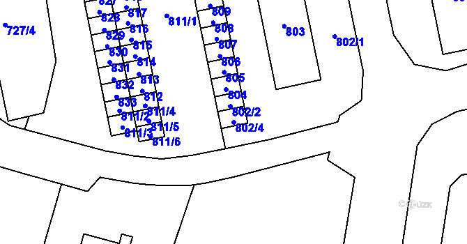 Parcela st. 802/4 v KÚ Velká Bíteš, Katastrální mapa