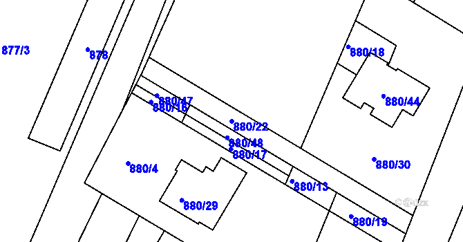 Parcela st. 880/22 v KÚ Velká Bíteš, Katastrální mapa