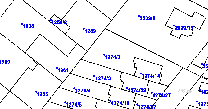 Parcela st. 1274/2 v KÚ Velká Bíteš, Katastrální mapa