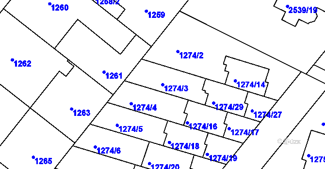 Parcela st. 1274/3 v KÚ Velká Bíteš, Katastrální mapa