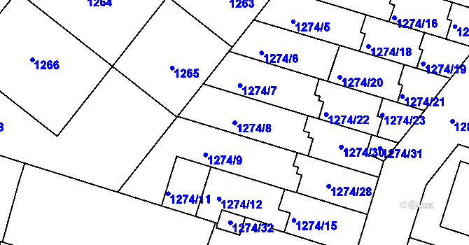 Parcela st. 1274/8 v KÚ Velká Bíteš, Katastrální mapa