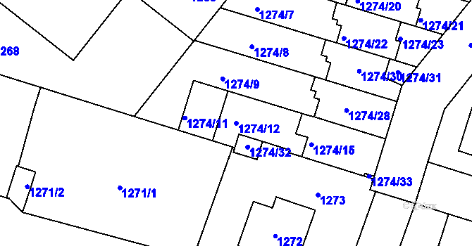 Parcela st. 1274/12 v KÚ Velká Bíteš, Katastrální mapa