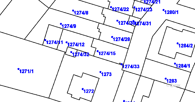 Parcela st. 1274/15 v KÚ Velká Bíteš, Katastrální mapa