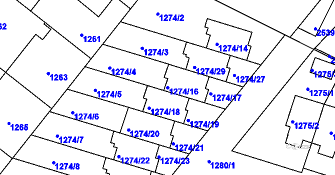 Parcela st. 1274/16 v KÚ Velká Bíteš, Katastrální mapa