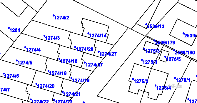 Parcela st. 1274/27 v KÚ Velká Bíteš, Katastrální mapa