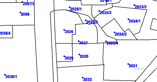 Parcela st. 2027 v KÚ Velká Bíteš, Katastrální mapa