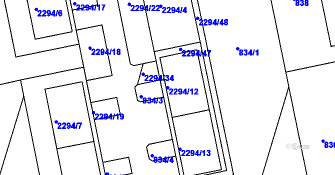 Parcela st. 2294/12 v KÚ Velká Bíteš, Katastrální mapa