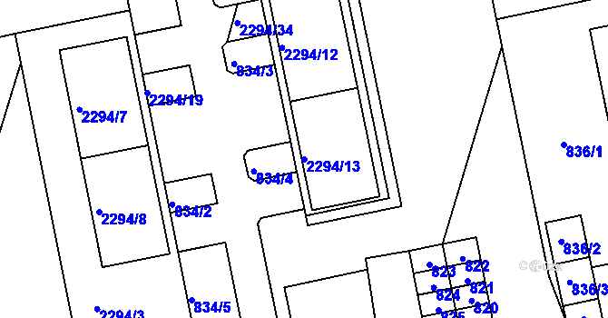 Parcela st. 2294/13 v KÚ Velká Bíteš, Katastrální mapa