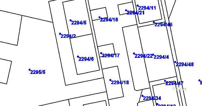 Parcela st. 2294/17 v KÚ Velká Bíteš, Katastrální mapa