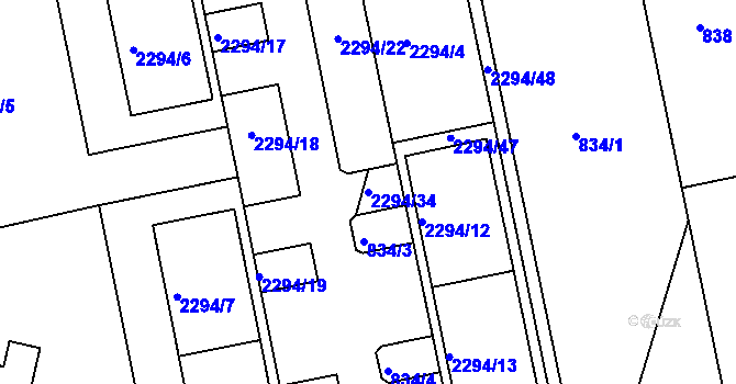 Parcela st. 2294/34 v KÚ Velká Bíteš, Katastrální mapa