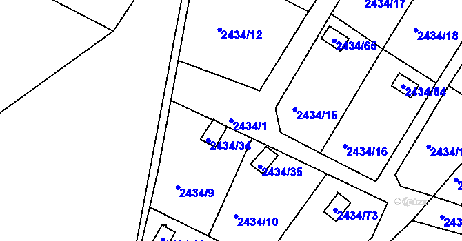 Parcela st. 2434/1 v KÚ Velká Bíteš, Katastrální mapa