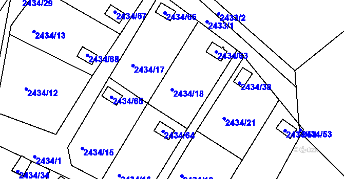 Parcela st. 2434/18 v KÚ Velká Bíteš, Katastrální mapa