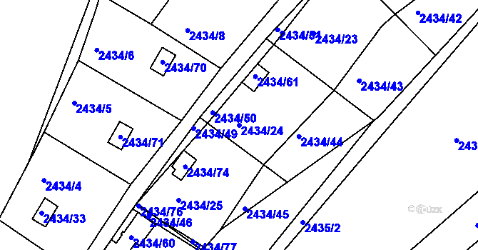 Parcela st. 2434/24 v KÚ Velká Bíteš, Katastrální mapa