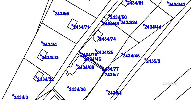 Parcela st. 2434/25 v KÚ Velká Bíteš, Katastrální mapa
