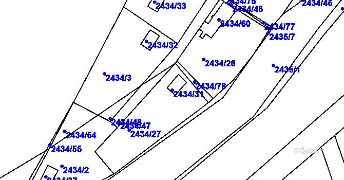 Parcela st. 2434/31 v KÚ Velká Bíteš, Katastrální mapa
