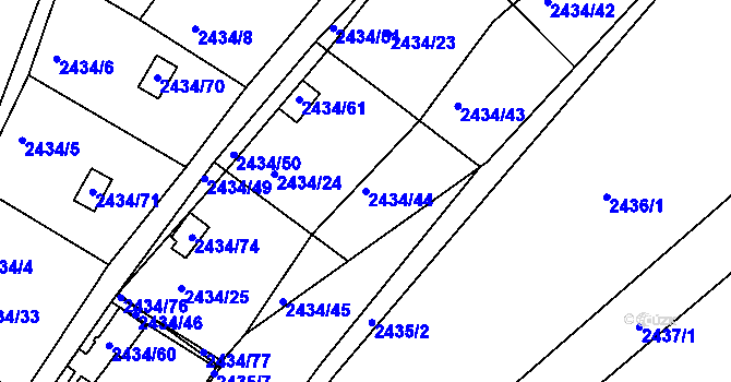 Parcela st. 2434/44 v KÚ Velká Bíteš, Katastrální mapa