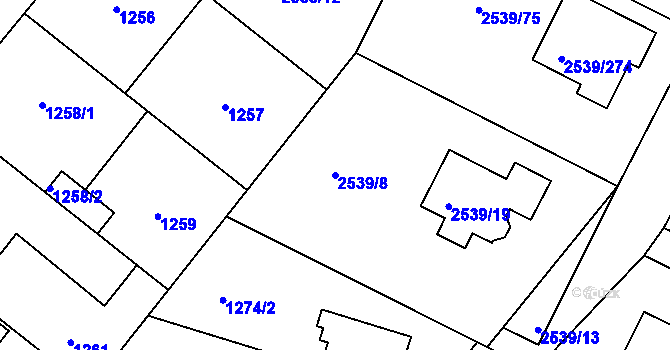 Parcela st. 2539/8 v KÚ Velká Bíteš, Katastrální mapa